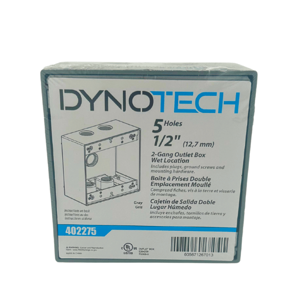 2-Gang Outlet Box Weatherproof 5-Holes 1/2” (Gray).